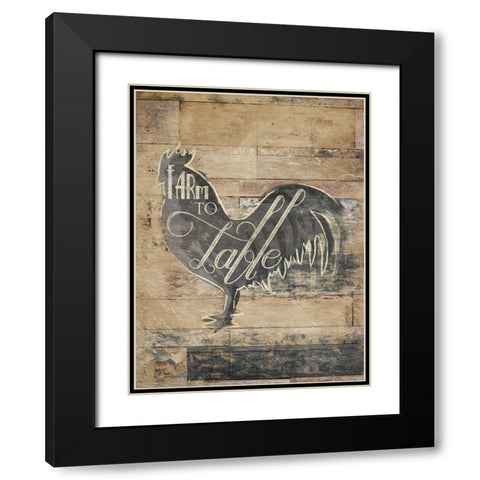 Farm To Table Rooster Black Modern Wood Framed Art Print with Double Matting by OnRei