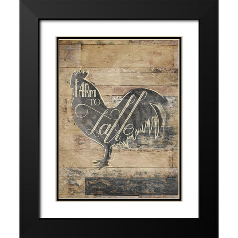 Farm To Table Rooster Black Modern Wood Framed Art Print with Double Matting by OnRei