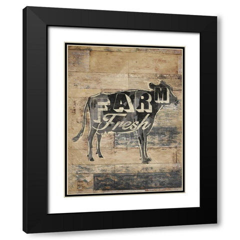 Farm Fresh Cow Black Modern Wood Framed Art Print with Double Matting by OnRei