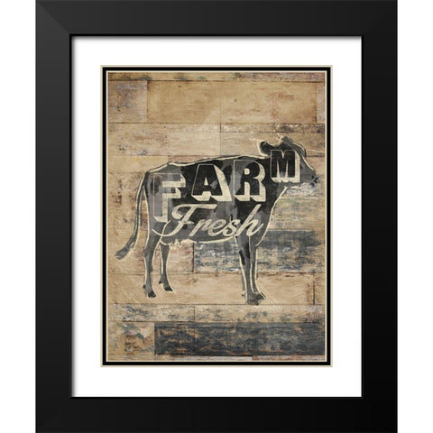 Farm Fresh Cow Black Modern Wood Framed Art Print with Double Matting by OnRei