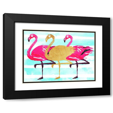 Flamingo Gold Black Modern Wood Framed Art Print with Double Matting by OnRei