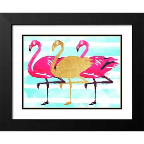 Flamingo Gold Black Modern Wood Framed Art Print with Double Matting by OnRei