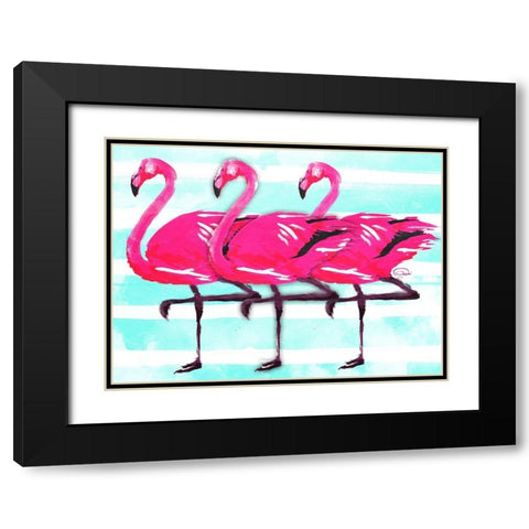 Three Flamingo Black Modern Wood Framed Art Print with Double Matting by OnRei