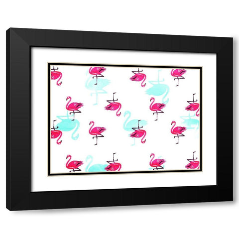 Flamingo Pattern Black Modern Wood Framed Art Print with Double Matting by OnRei