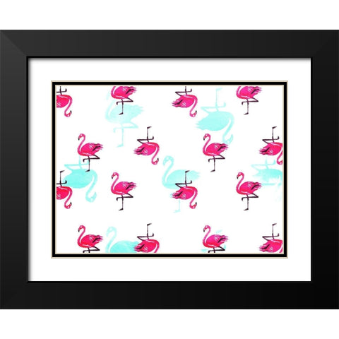 Flamingo Pattern Black Modern Wood Framed Art Print with Double Matting by OnRei