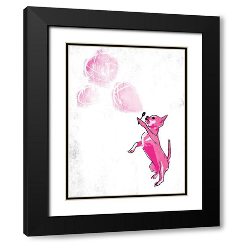 Dog Blowing Bubbles Black Modern Wood Framed Art Print with Double Matting by OnRei