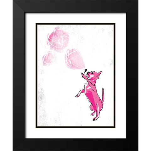 Dog Blowing Bubbles Black Modern Wood Framed Art Print with Double Matting by OnRei