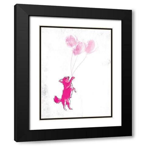 Dog Holding Balloon Black Modern Wood Framed Art Print with Double Matting by OnRei