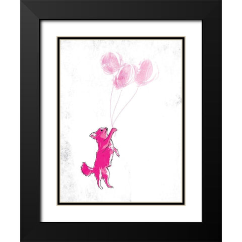 Dog Holding Balloon Black Modern Wood Framed Art Print with Double Matting by OnRei