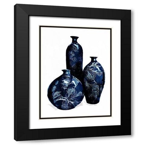 Blue China Vases Black Modern Wood Framed Art Print with Double Matting by OnRei