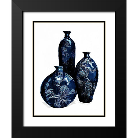 Blue China Vases Black Modern Wood Framed Art Print with Double Matting by OnRei