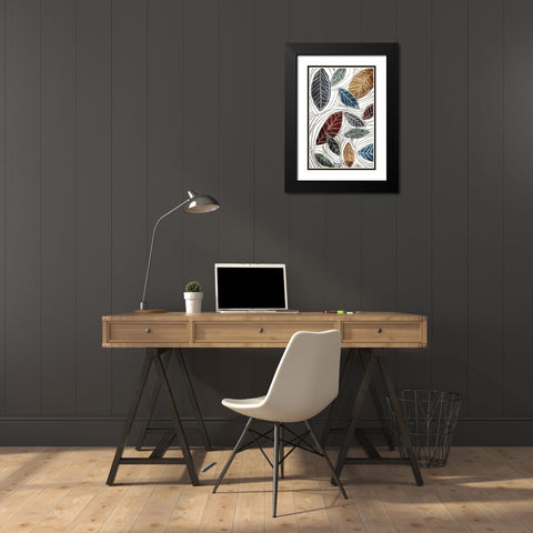 Fall Color Leaves Black Modern Wood Framed Art Print with Double Matting by OnRei