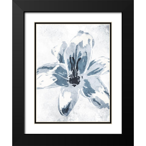 Sketched Cool Flower Black Modern Wood Framed Art Print with Double Matting by OnRei