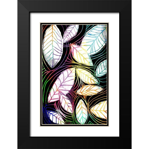 Bright Niara Leaves Black Modern Wood Framed Art Print with Double Matting by OnRei