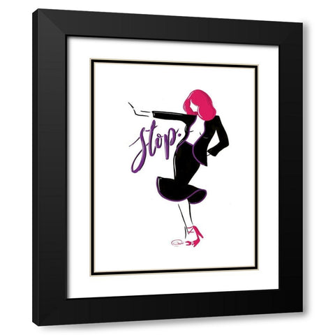 Sassy Stop Black Modern Wood Framed Art Print with Double Matting by OnRei