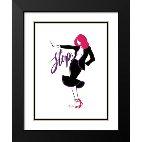 Sassy Stop Black Modern Wood Framed Art Print with Double Matting by OnRei