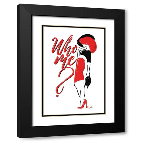 Who Me Lady In Red Black Modern Wood Framed Art Print with Double Matting by OnRei