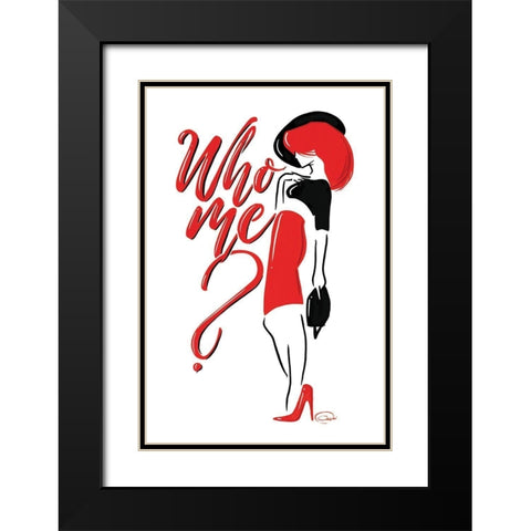 Who Me Lady In Red Black Modern Wood Framed Art Print with Double Matting by OnRei