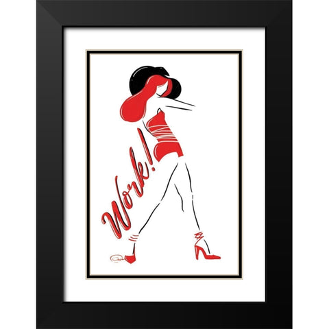 Work Lady In Red Black Modern Wood Framed Art Print with Double Matting by OnRei