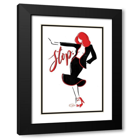 Stop Lady In Red Black Modern Wood Framed Art Print with Double Matting by OnRei