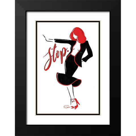 Stop Lady In Red Black Modern Wood Framed Art Print with Double Matting by OnRei