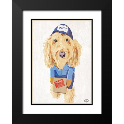 Mail Dog Black Modern Wood Framed Art Print with Double Matting by OnRei