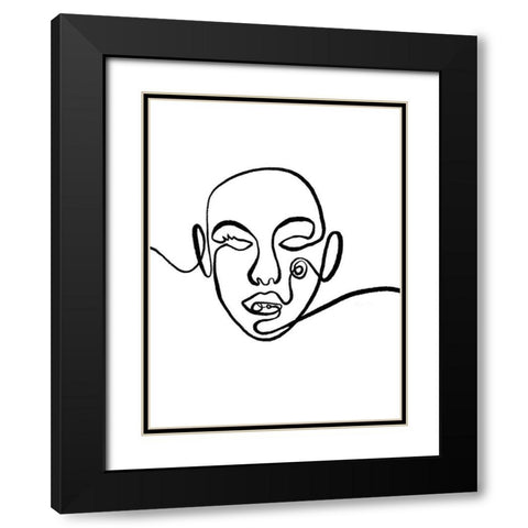 Scribble Face Black Modern Wood Framed Art Print with Double Matting by OnRei