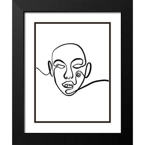 Scribble Face Black Modern Wood Framed Art Print with Double Matting by OnRei