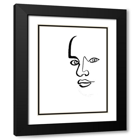 Scribble Face Mate Black Modern Wood Framed Art Print with Double Matting by OnRei