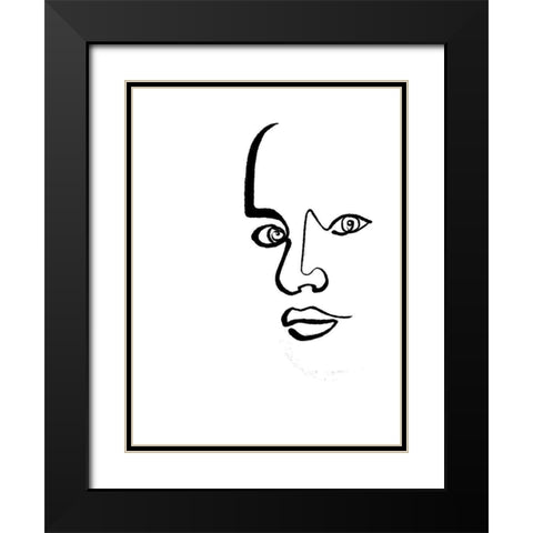 Scribble Face Mate Black Modern Wood Framed Art Print with Double Matting by OnRei