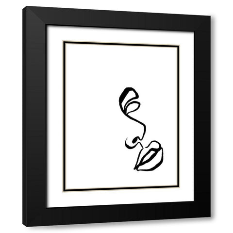 Scribble Side Face Black Modern Wood Framed Art Print with Double Matting by OnRei