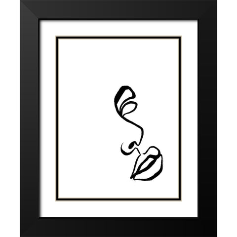 Scribble Side Face Black Modern Wood Framed Art Print with Double Matting by OnRei