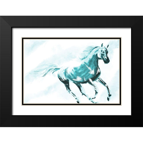 Running Horse Paint Black Modern Wood Framed Art Print with Double Matting by OnRei