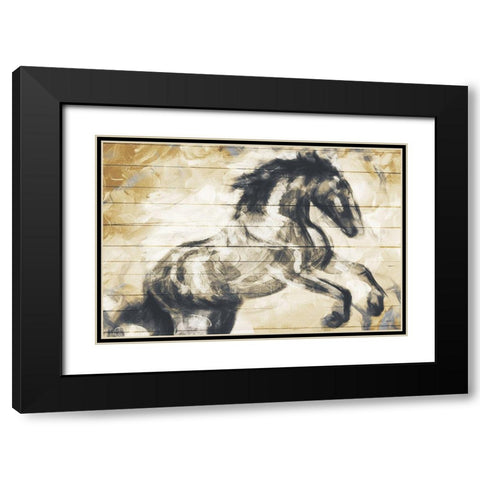 Horse Painted On Wood Black Modern Wood Framed Art Print with Double Matting by OnRei