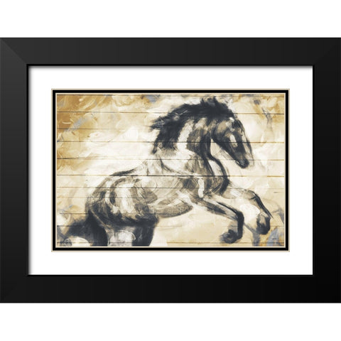 Horse Painted On Wood Black Modern Wood Framed Art Print with Double Matting by OnRei