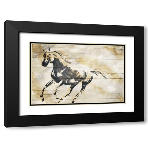 Running Horse Paint On Wood Black Modern Wood Framed Art Print with Double Matting by OnRei