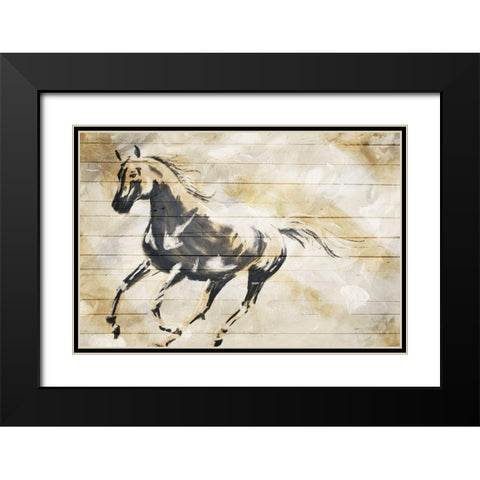 Running Horse Paint On Wood Black Modern Wood Framed Art Print with Double Matting by OnRei