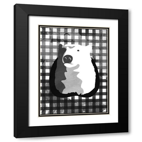 Bear BW Check Black Modern Wood Framed Art Print with Double Matting by OnRei