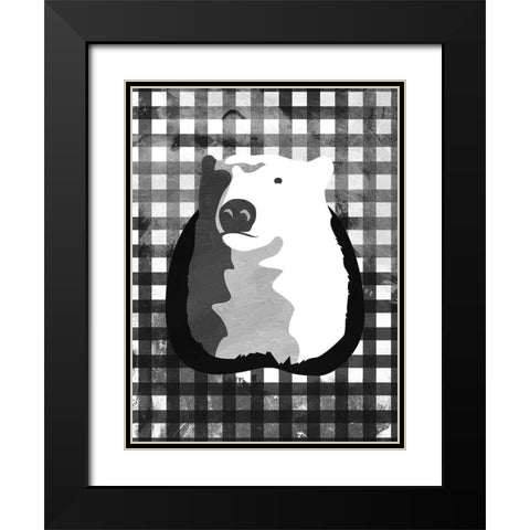 Bear BW Check Black Modern Wood Framed Art Print with Double Matting by OnRei