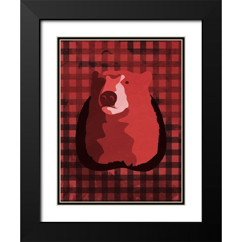 Bear Red Check Black Modern Wood Framed Art Print with Double Matting by OnRei