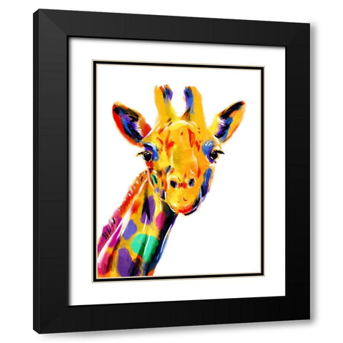 Coloful Giraffe Black Modern Wood Framed Art Print with Double Matting by OnRei