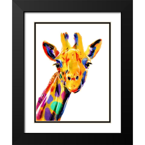 Coloful Giraffe Black Modern Wood Framed Art Print with Double Matting by OnRei