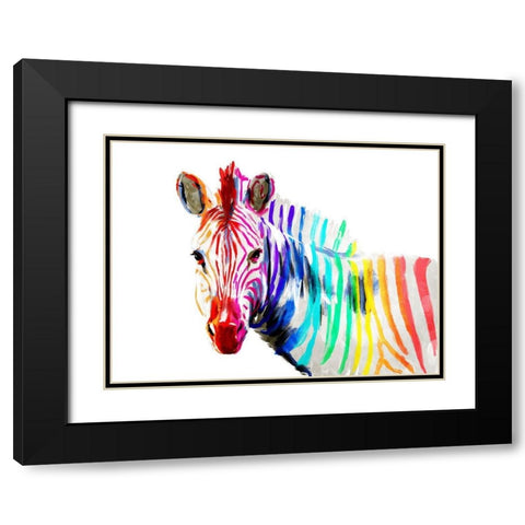 Coloful Zebra Black Modern Wood Framed Art Print with Double Matting by OnRei