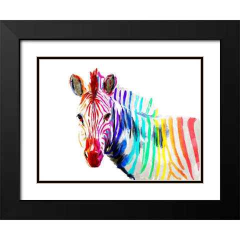 Coloful Zebra Black Modern Wood Framed Art Print with Double Matting by OnRei