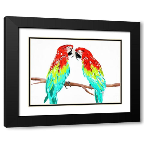 Fun Parrots Black Modern Wood Framed Art Print with Double Matting by OnRei