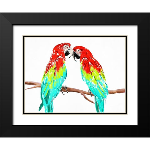 Fun Parrots Black Modern Wood Framed Art Print with Double Matting by OnRei