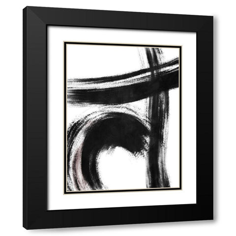 Strokes 1 Black Modern Wood Framed Art Print with Double Matting by OnRei