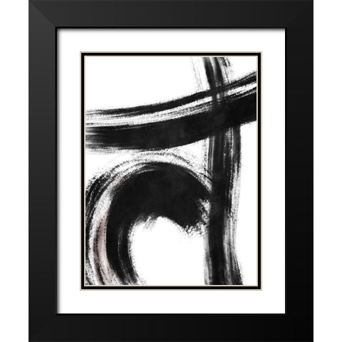 Strokes 1 Black Modern Wood Framed Art Print with Double Matting by OnRei