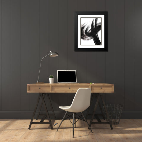 Strokes 2 Black Modern Wood Framed Art Print with Double Matting by OnRei