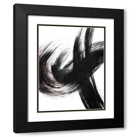 Strokes 2 Black Modern Wood Framed Art Print with Double Matting by OnRei